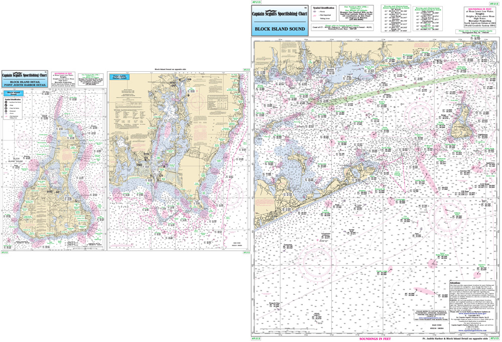 Fishing Map Block Island Sound/ Point Judith, RI PJ13BC N